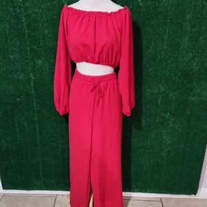 SHEIN Red Off-Shoulder Jumpsuit